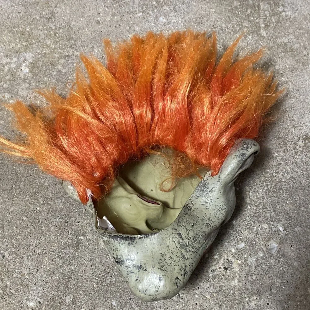 Evil Clown Adult Mask Orange Hair Grinning Teeth Latex Halloween Creepy